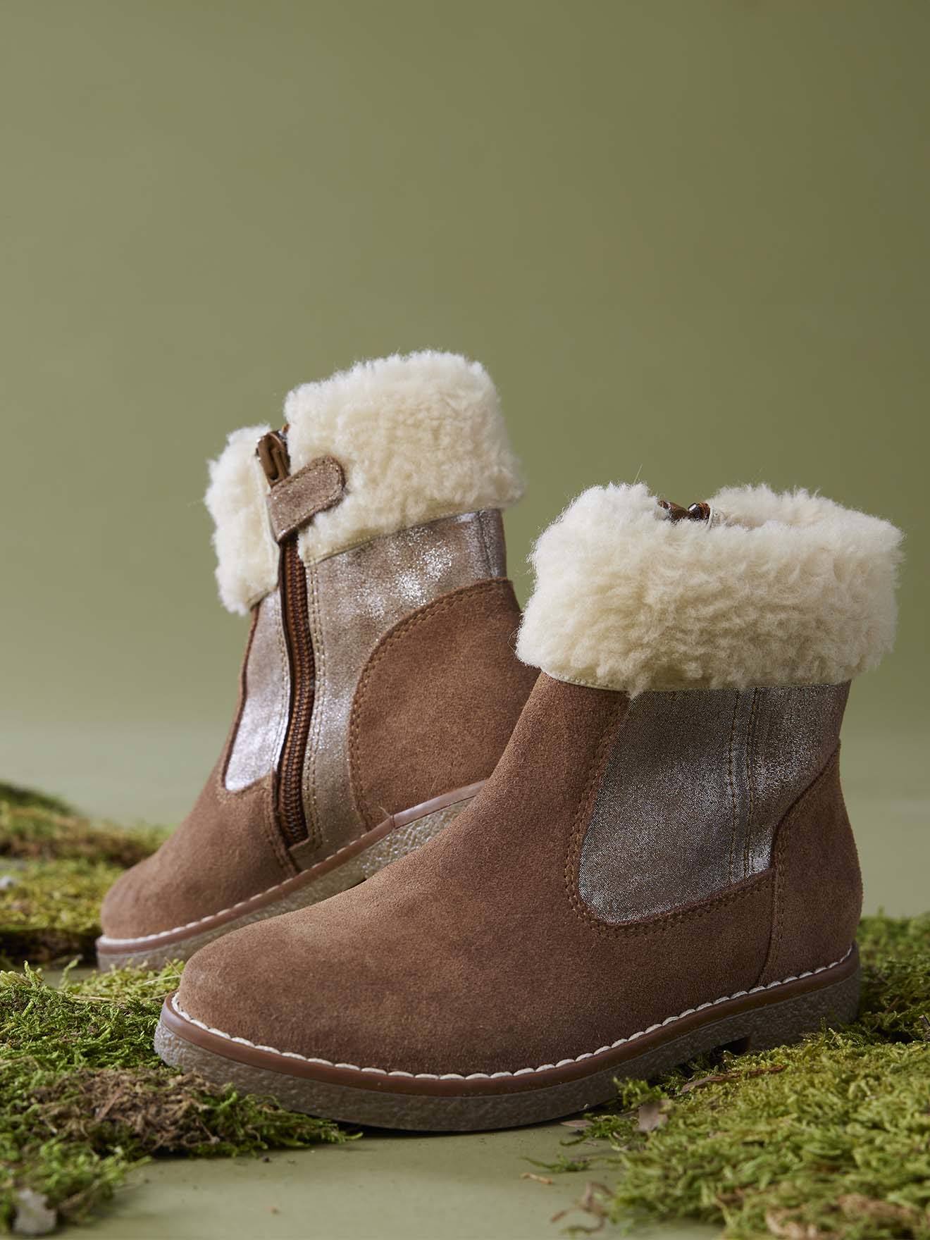 Boots enfant fille cuir fourres et zippes camel 38 €