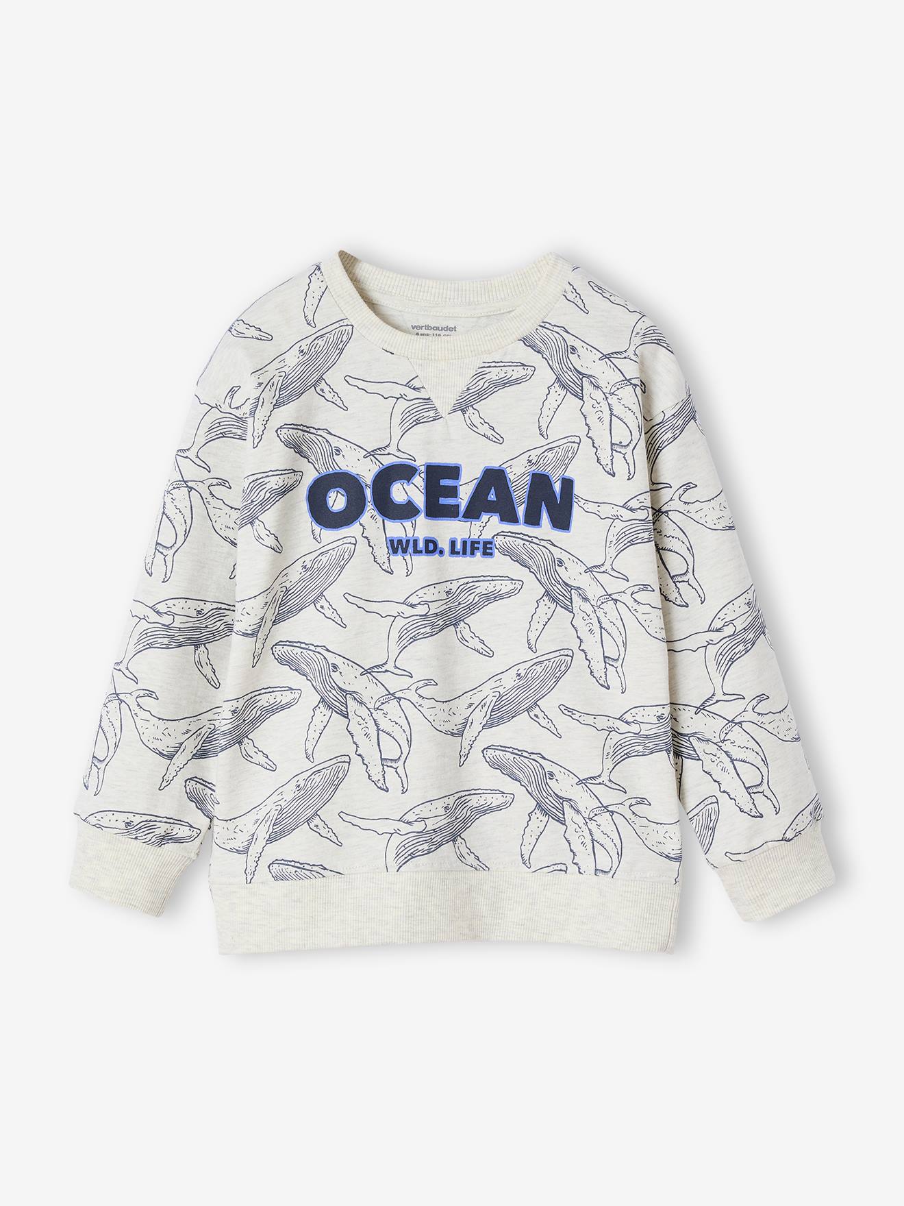 Tee-shirt garçon effet sweat imprimé blanc chiné