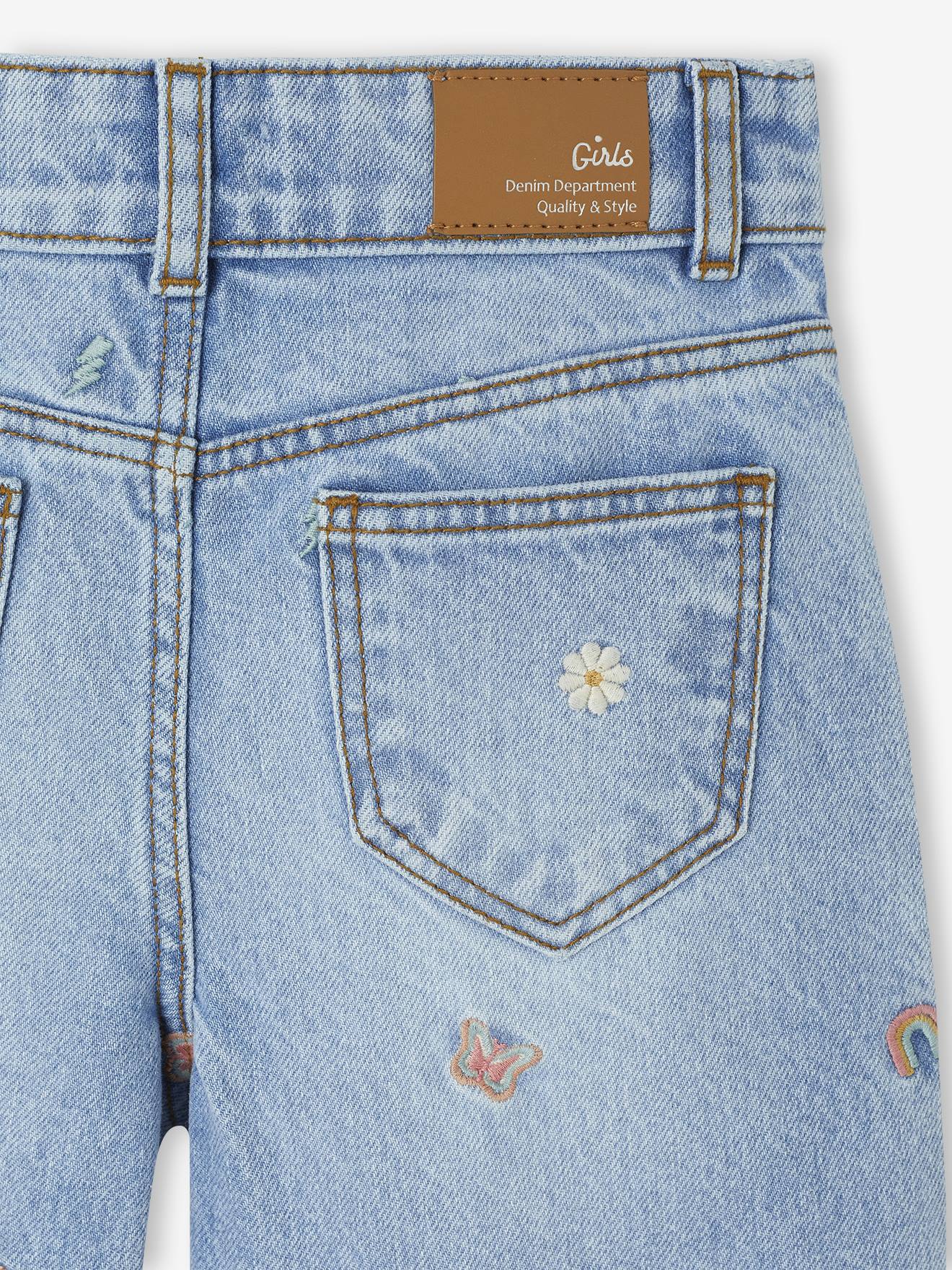 VERTBAUDET Jean Large Charpentier Fille - Denim Confortable Avec Taille Élastiquée Et Poches