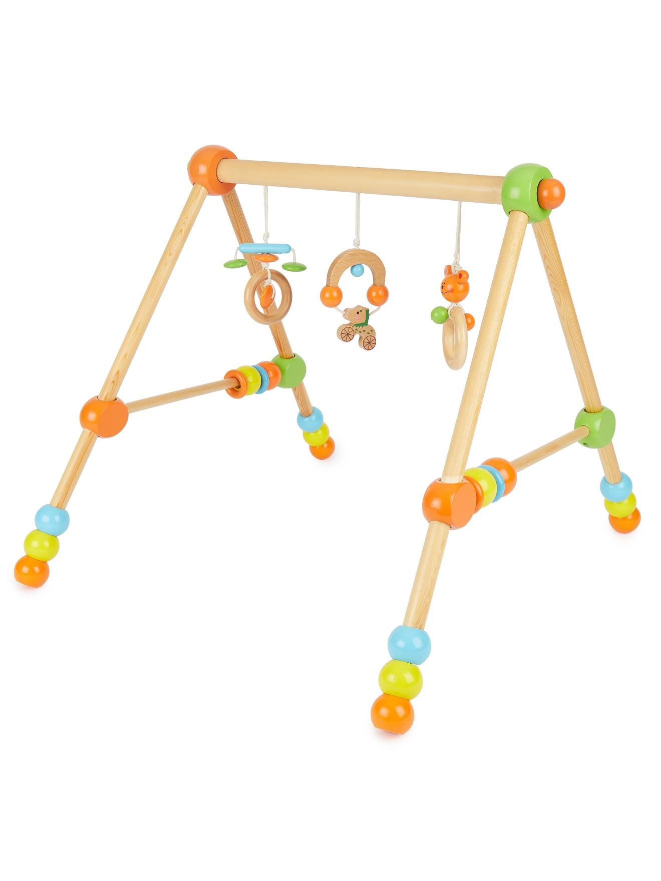 Arche D’éveil Bois Bébé, Réglable En Hauteur Orange / Vert