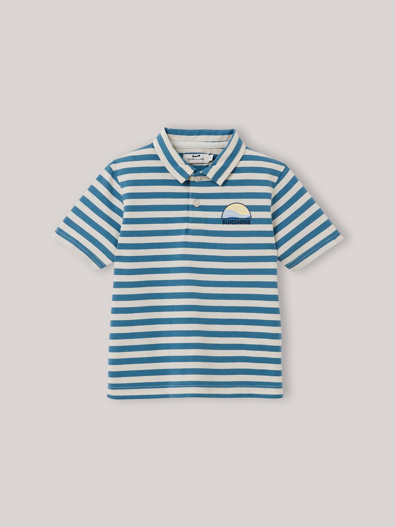 Polo Rayé En Coton Biologique Rayure Bleue