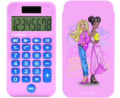 -Calculatrice de Poche Barbie avec Couvercle de Protection, Fonctions Classiques et évoluées, à Piles et Solaire
