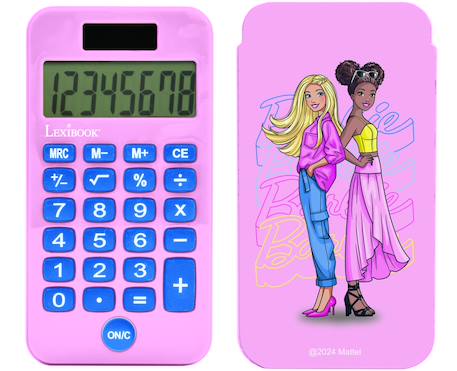 Garçon-Calculatrice de Poche Barbie avec Couvercle de Protection, Fonctions Classiques et évoluées, à Piles et Solaire
