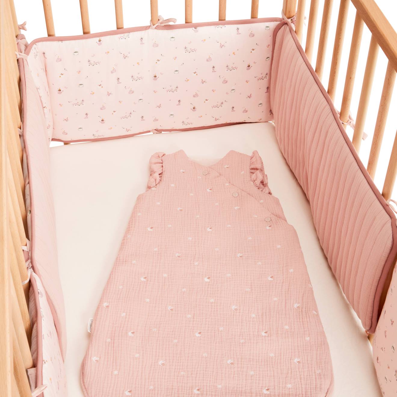 Tour De Lit / Protège Barreaux Modulable Promenade Bucolique Rose