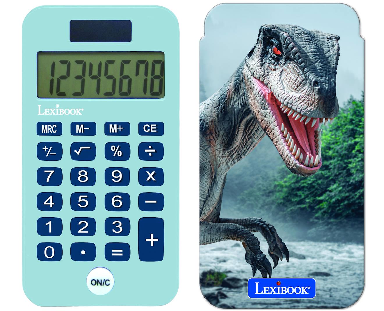 Calculatrice De Poche Dinosaures Avec Couvercle De Protection, Fonctions Classiques Et Évoluées, À Piles Et Solaire Bleu