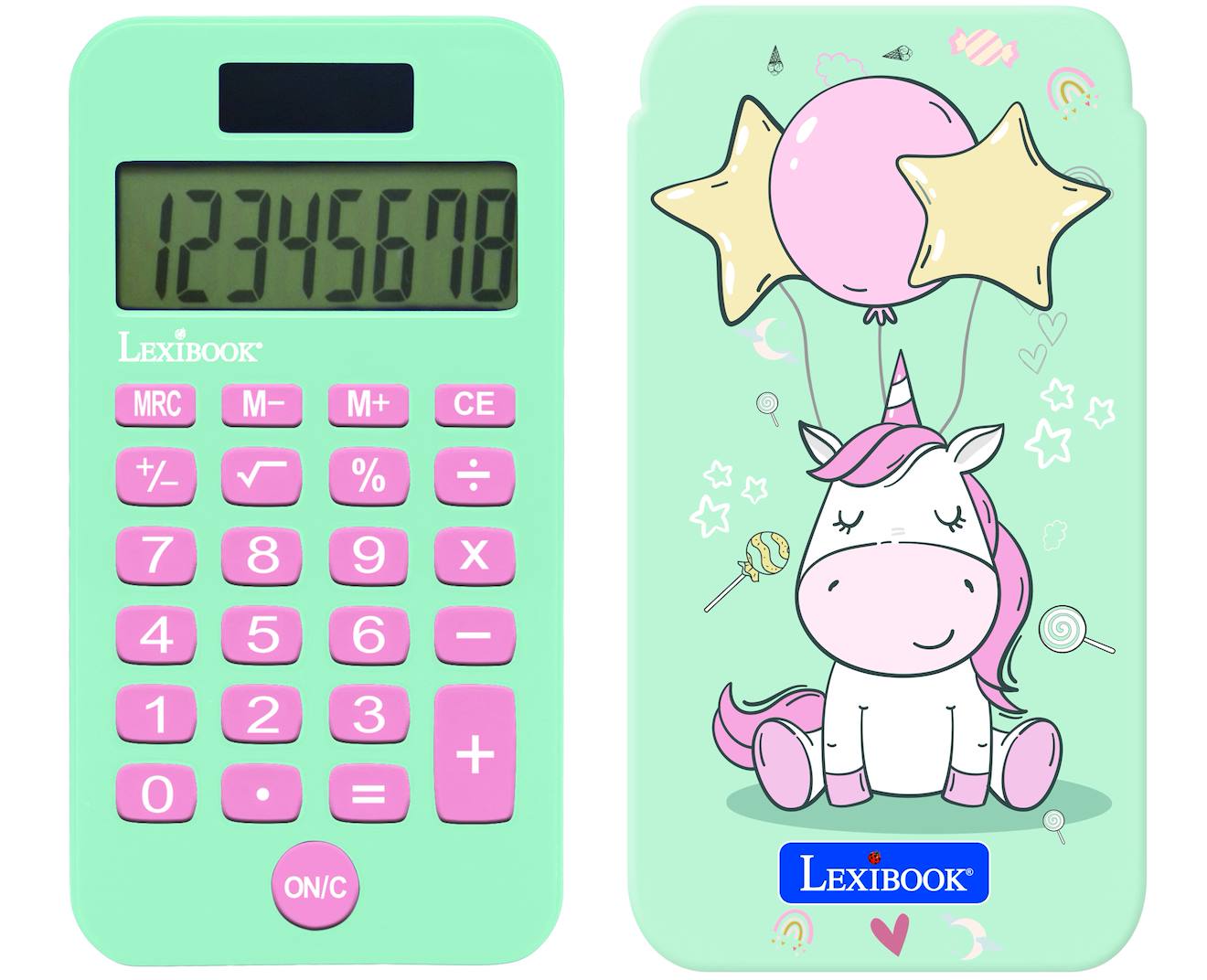 Calculatrice De Poche Licorne Avec Couvercle De Protection, Fonctions Classiques Et Évoluées, À Piles Et Solaire Bleu
