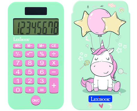 Garçon-Accessoires-Fourniture scolaire-Calculatrice de Poche Licorne avec Couvercle de Protection, Fonctions Classiques et évoluées, à Piles et Solaire