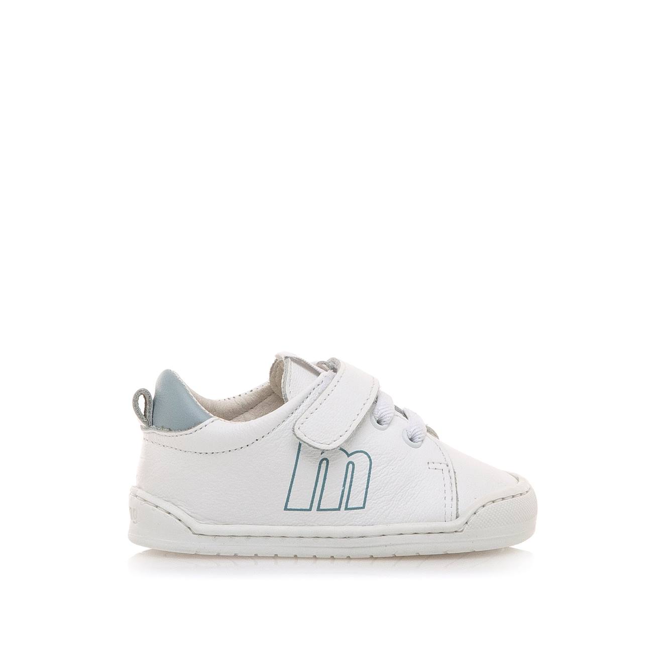 Sneakers Garçon Cuir Fermeture Adhésive Barefoot Blanc - Bleu