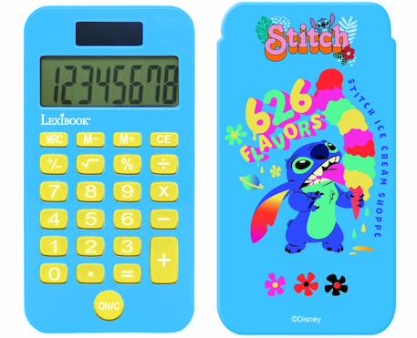 Garçon-Calculatrice de Poche Stitch avec Couvercle de Protection, Fonctions Classiques et évoluées, à Piles et Solaire