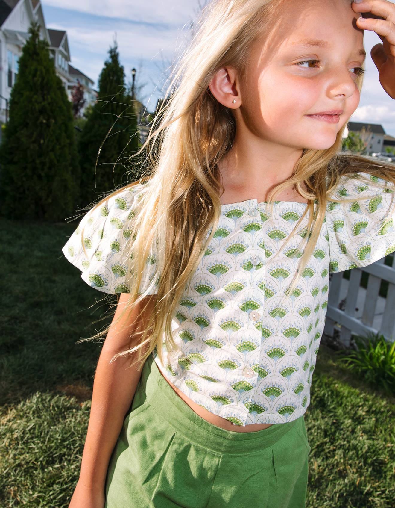 Top Floral Avec Manches Papillon Vert Clair