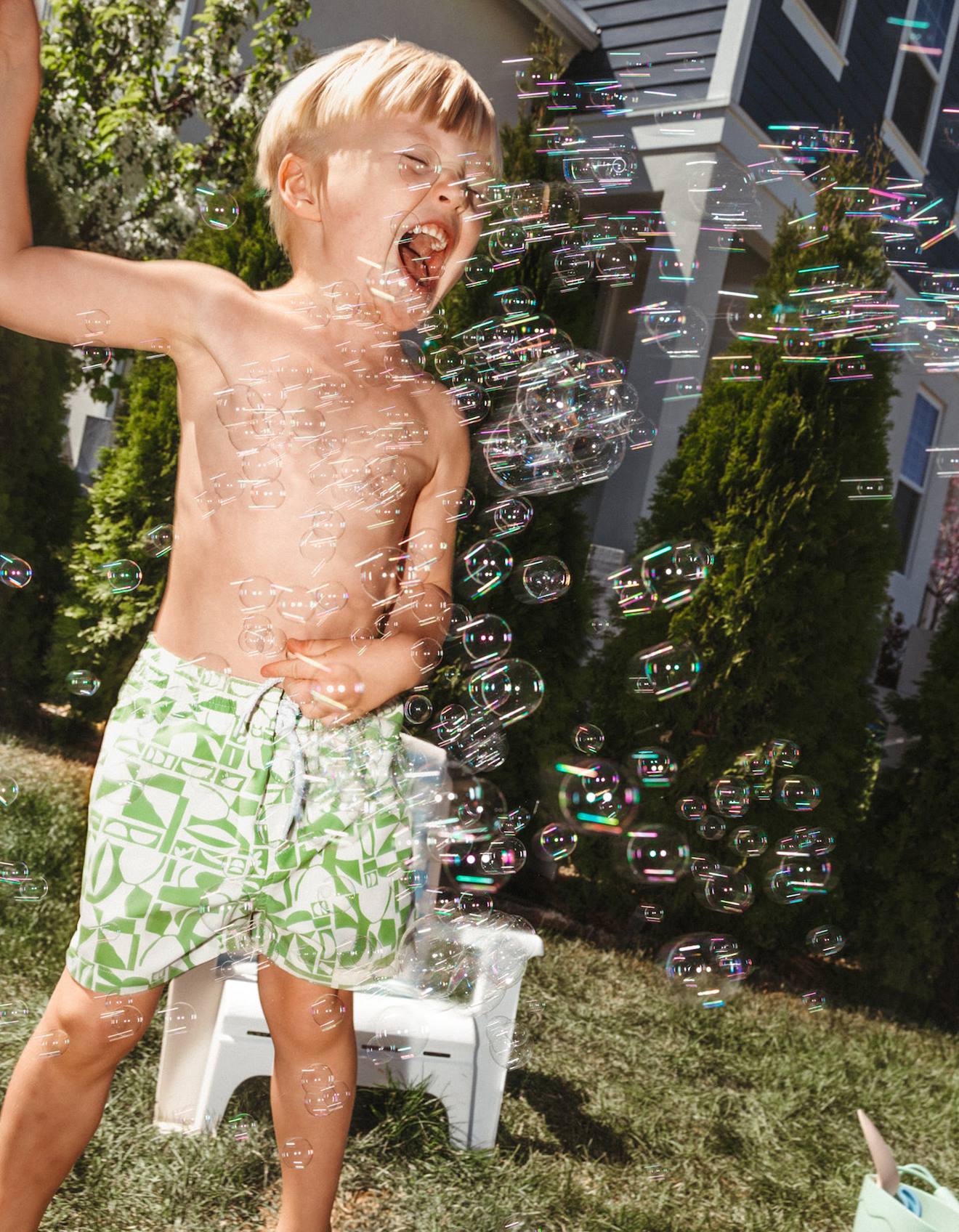 Short De Bain À Motif Vert Clair