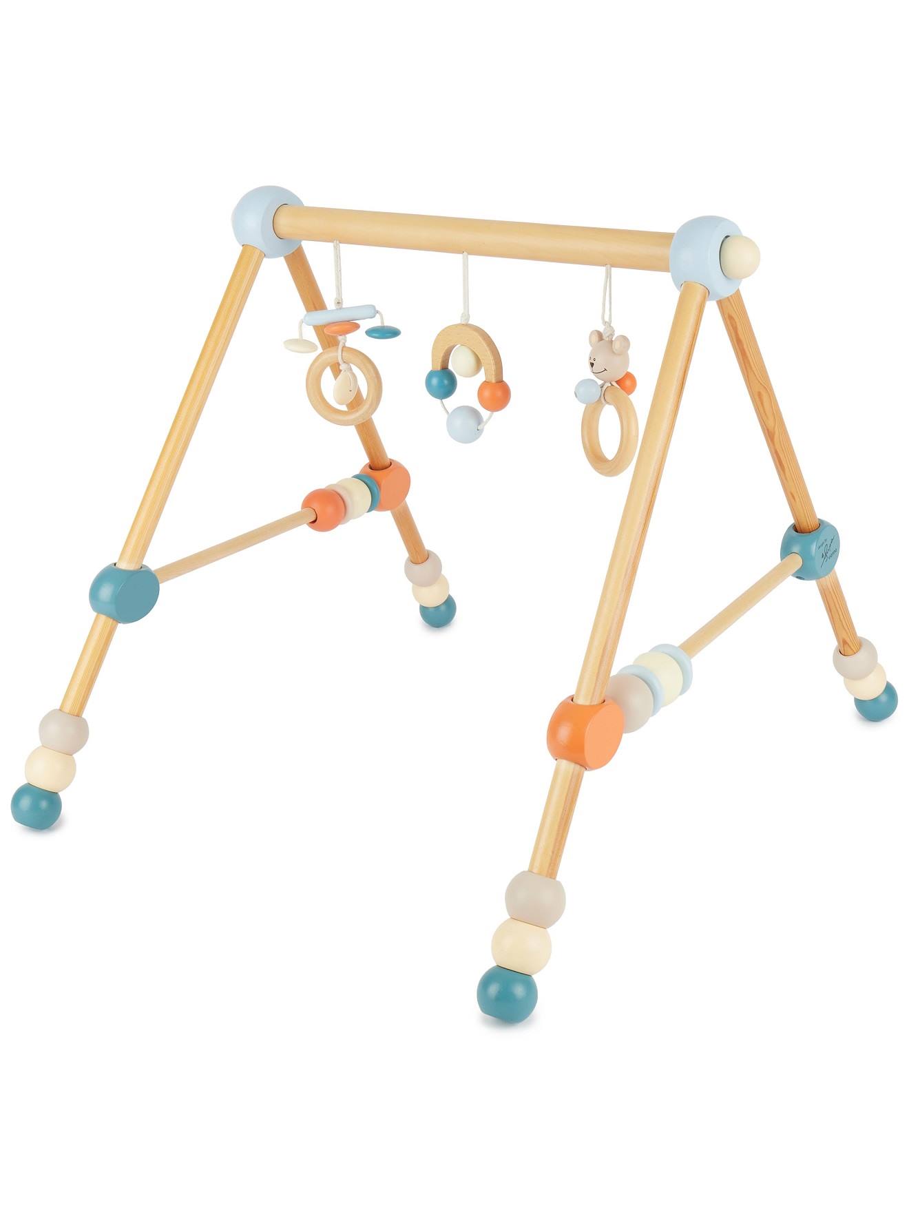 Arche D’éveil Bois Bébé, Réglable En Hauteur Bleu / Orange