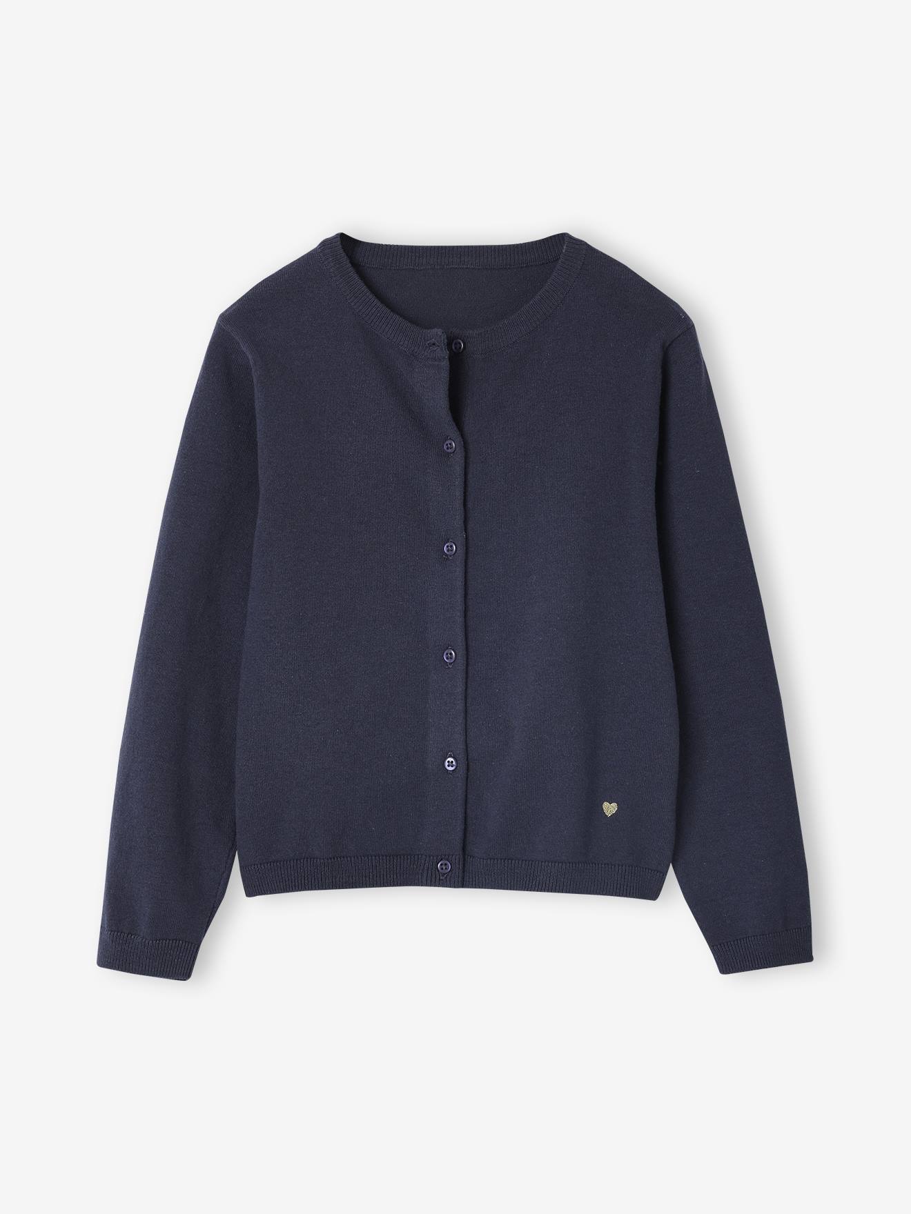 Gilet fille maille fine BASICS anthracite