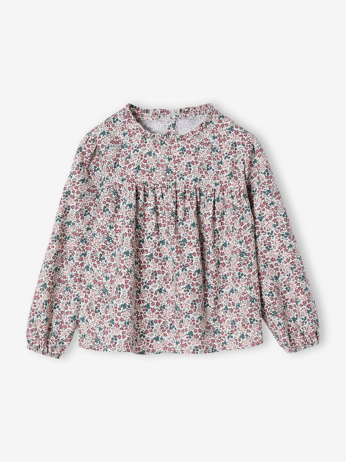 Blouse motifs fleurs fille écru