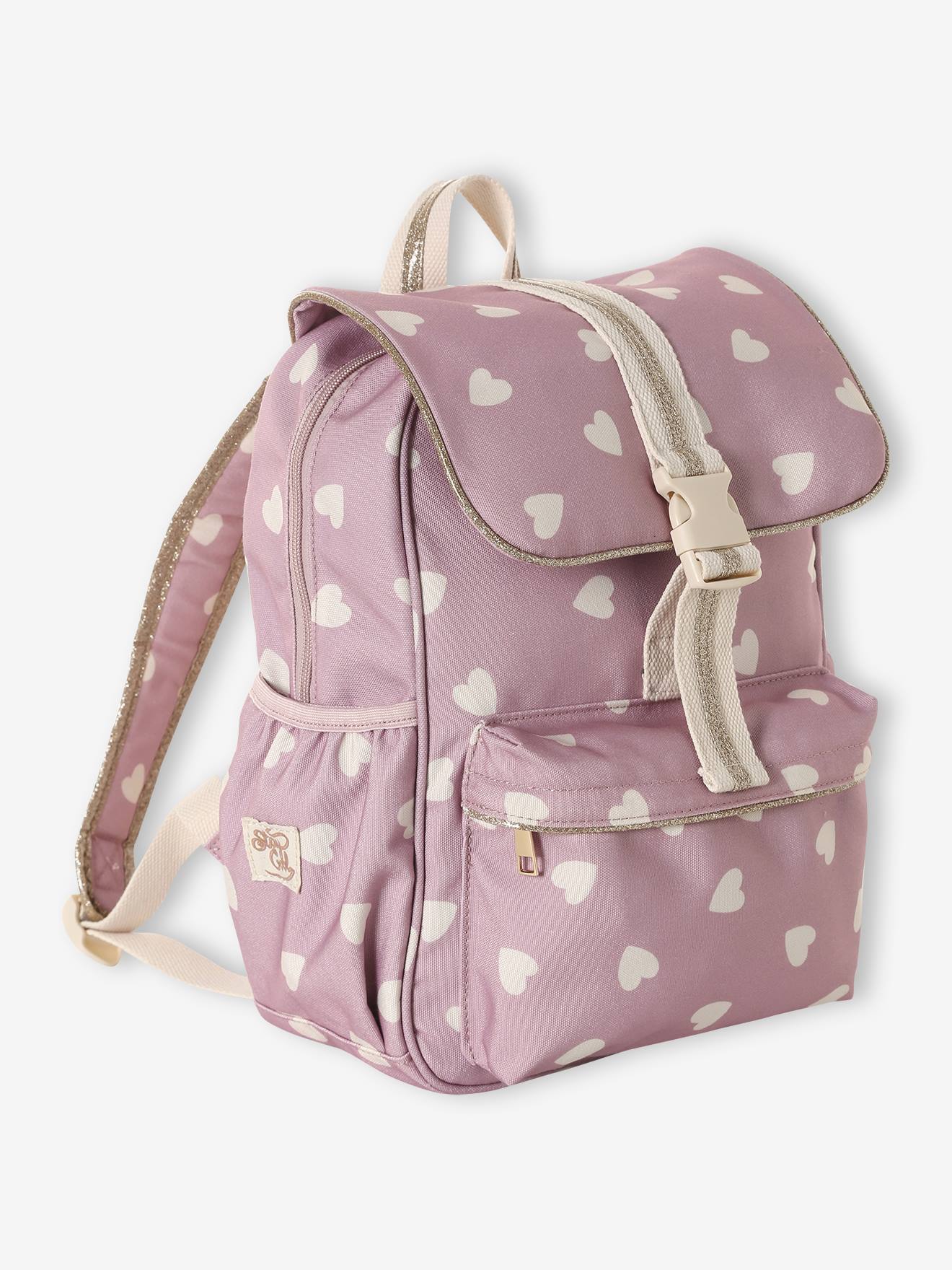 Sac à dos cœurs fille mauve