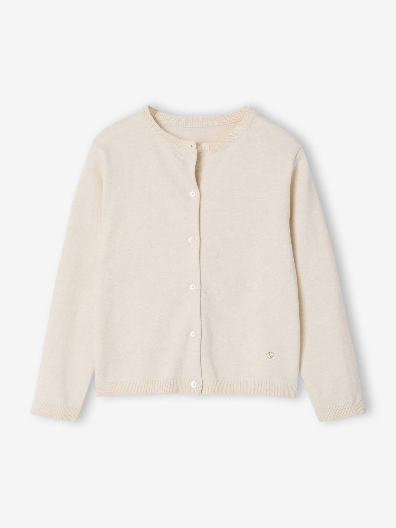 Vertbaudet - Gilet fille en maille fine beige chiné