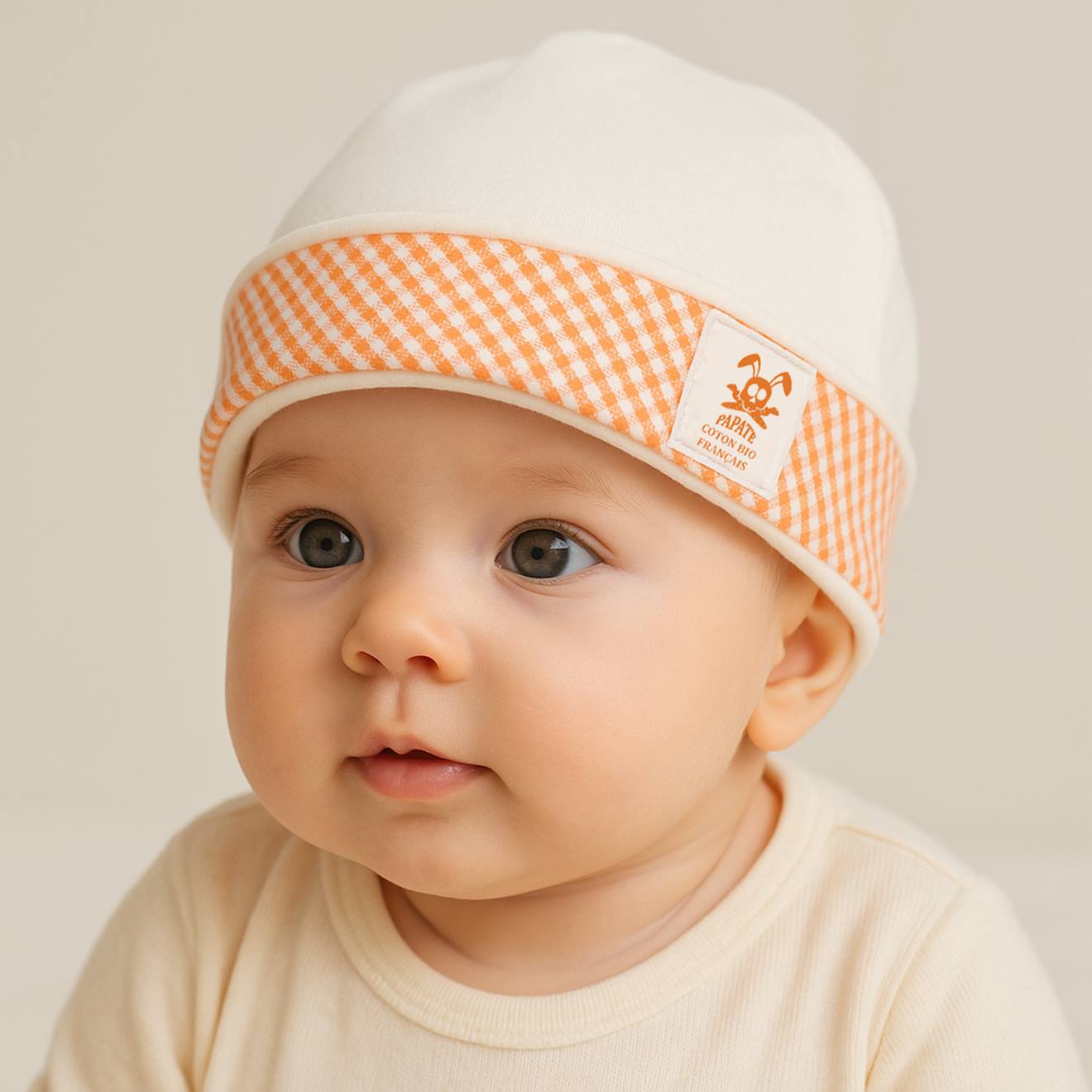 Bonnet De Naissance En Coton Bio Vichy (Papate) - Image 2