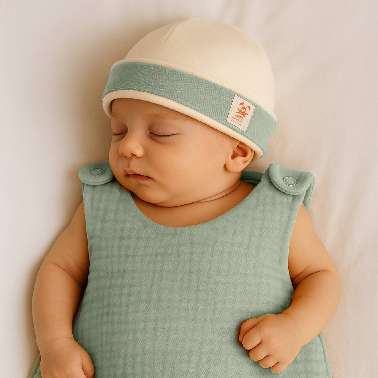 Bonnet De Naissance En Coton Bio Vert (Papate) - Image 1
