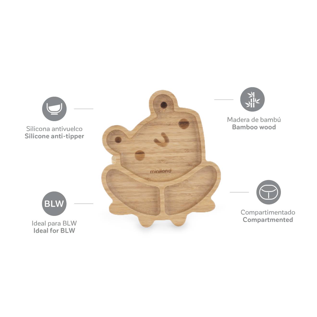 Assiette Ventouse Avec Compartiments - Grenouille Bois (Miniland) - Image 1