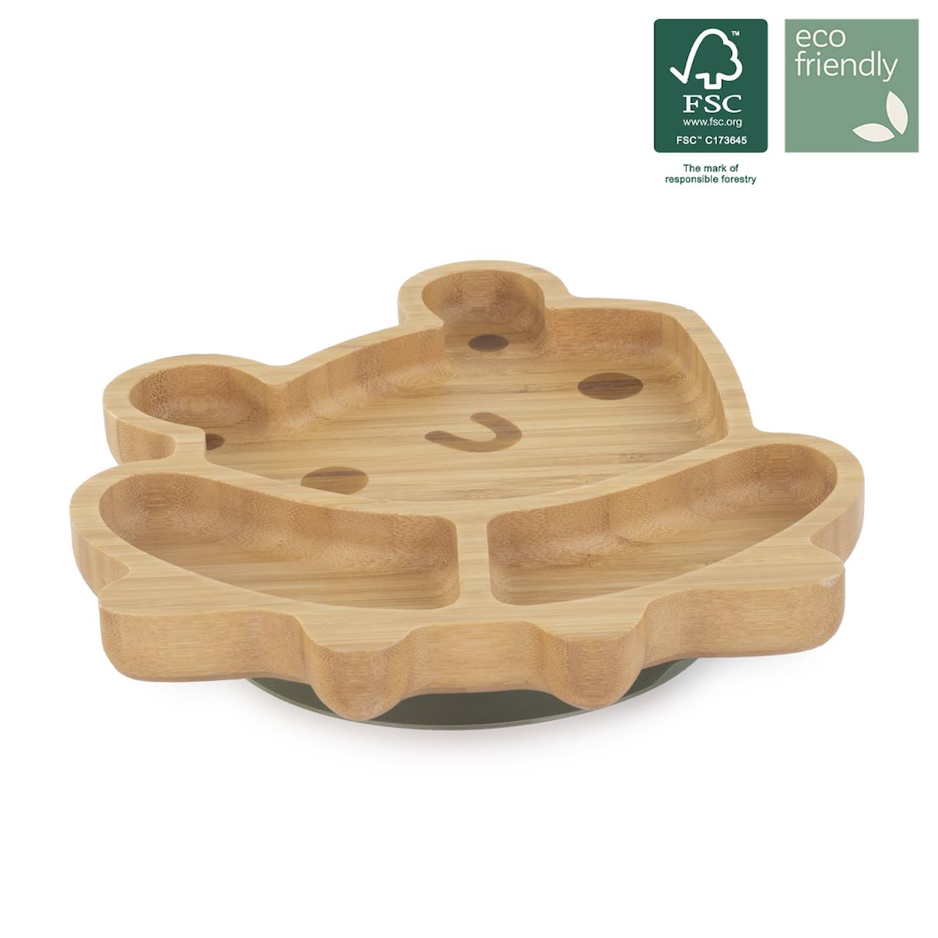 Assiette Ventouse Avec Compartiments - Grenouille Bois