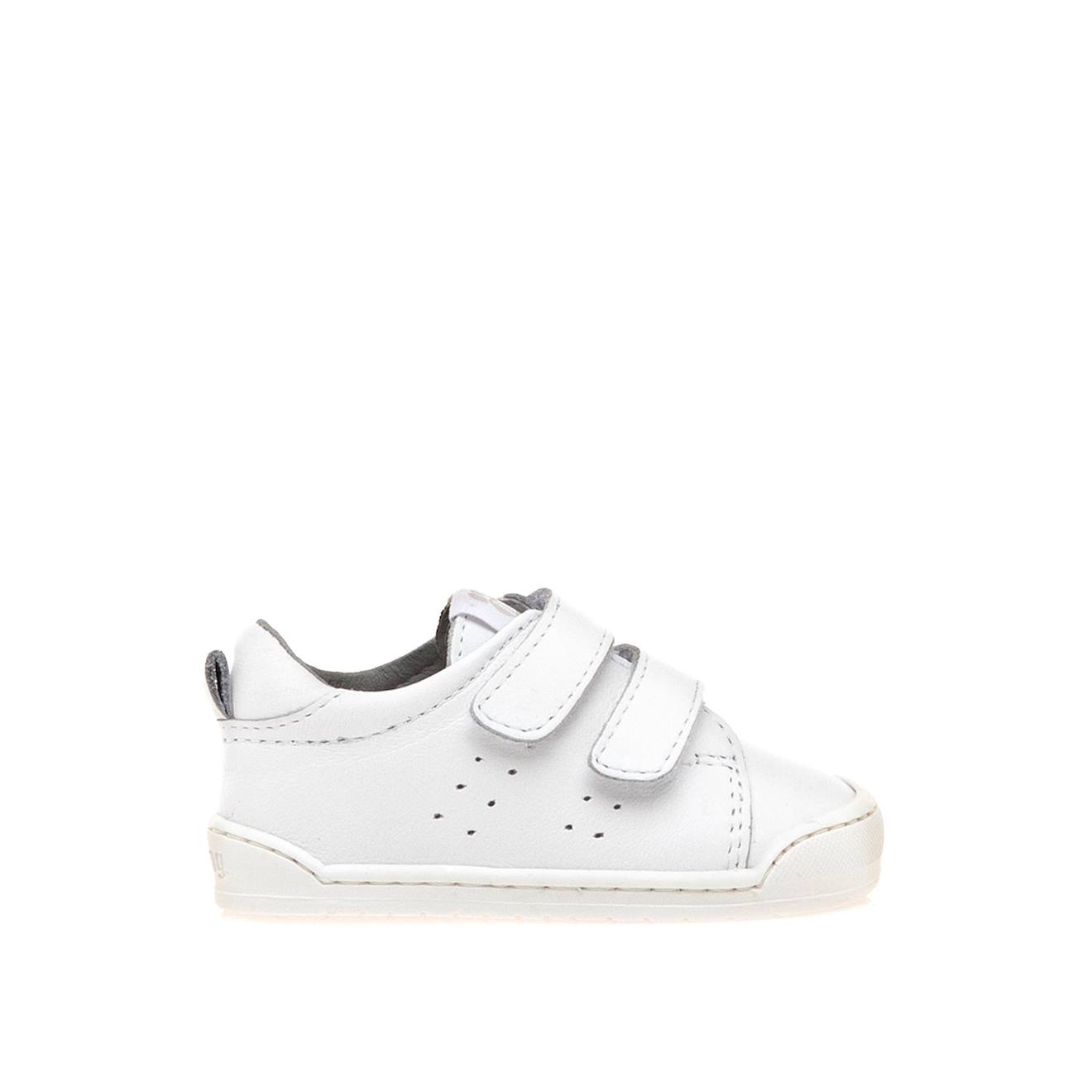 Sneakers Garçon Cuir Fermeture Adhésive Barefoot Blanc - Gris