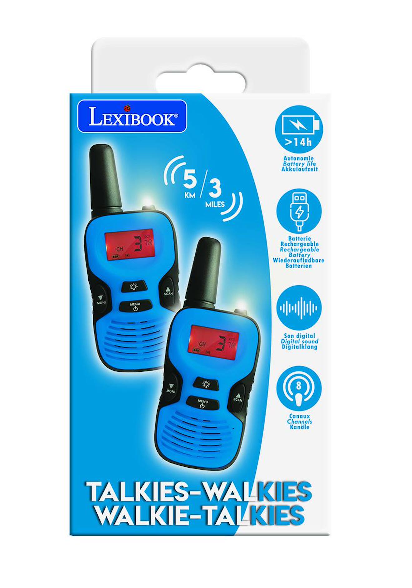 Talkie-walkies Digitaux Rechargeables Portée 5km, 8 Canaux Multicolore