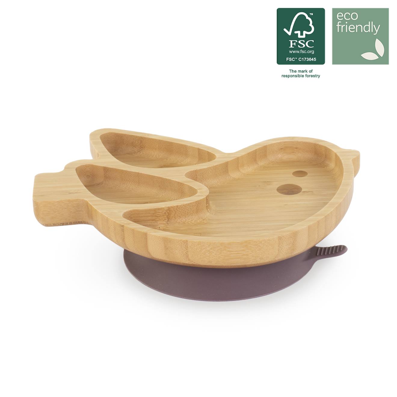 Assiette Ventouse Avec Compartiments - Oiseau Bois