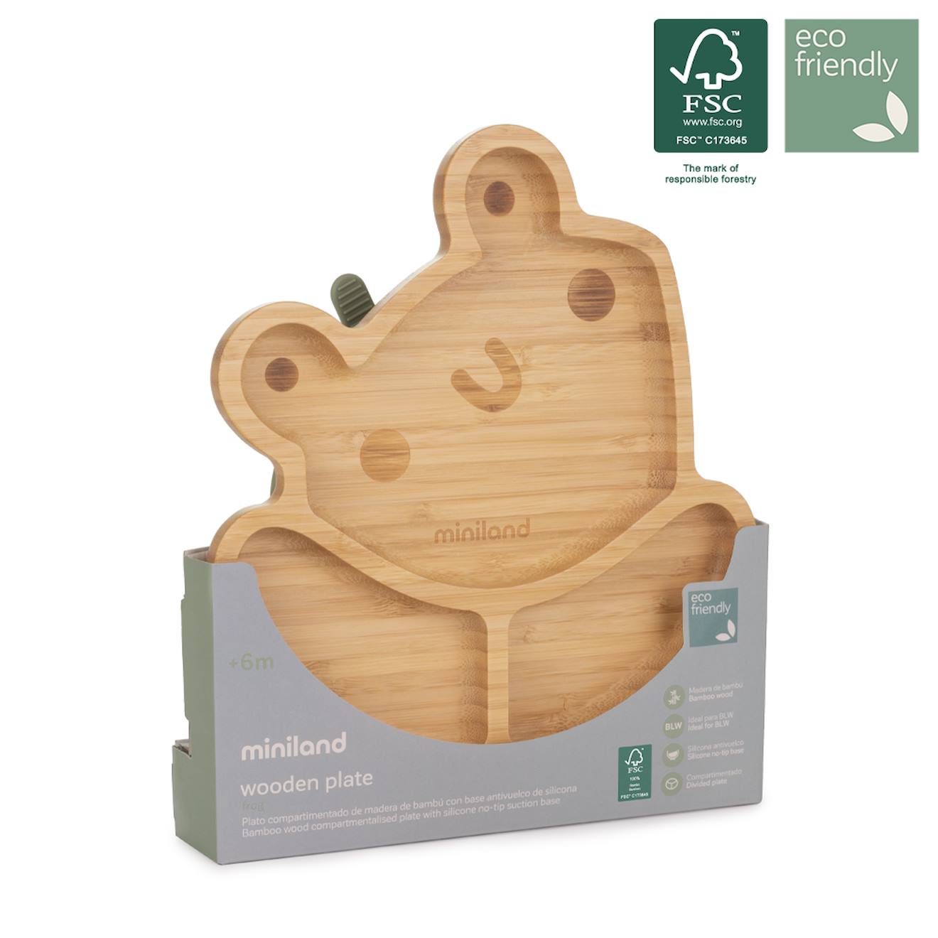 Assiette Ventouse Avec Compartiments - Grenouille Bois (Miniland) - Image 2