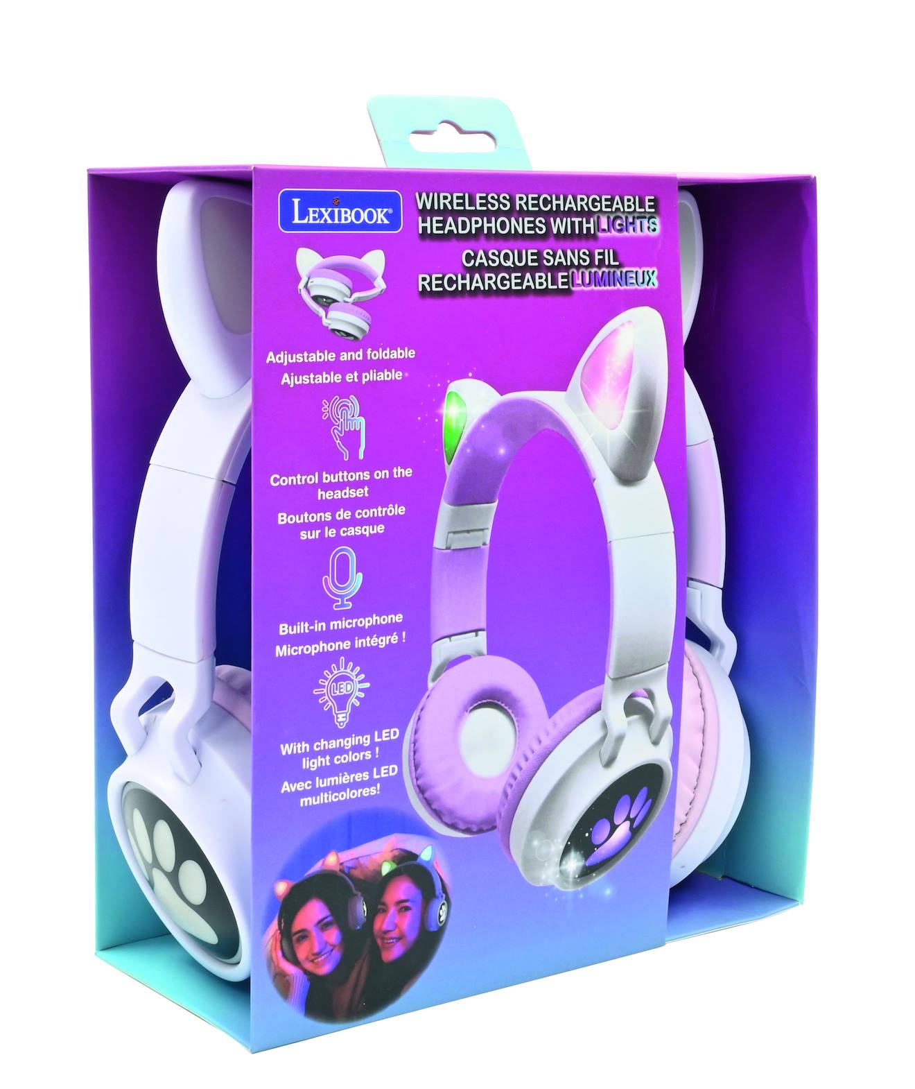 Casque Sans Fil Rechargeable Lumineux Avec Oreilles De Chat Bluetooth Multicolore