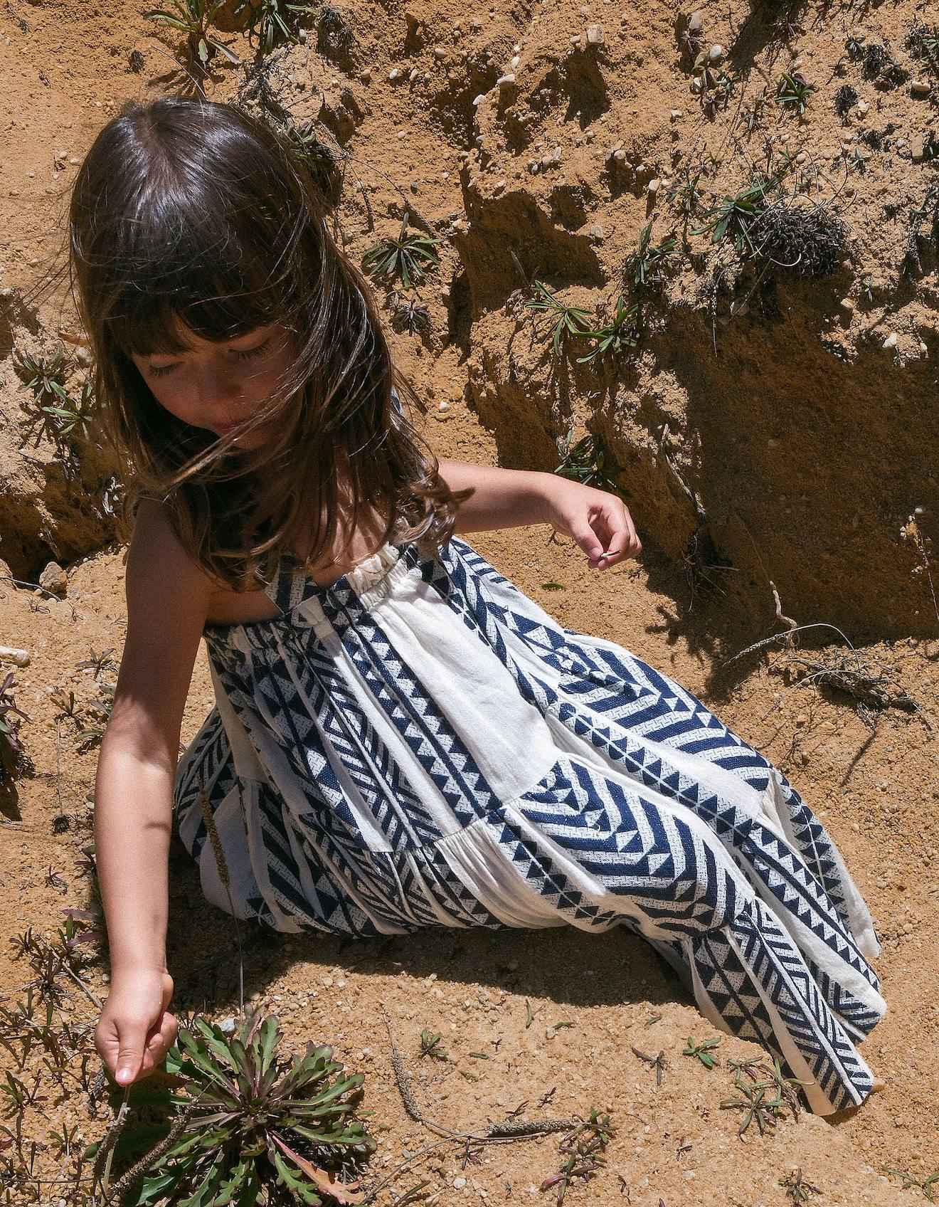 Robe En Coton Motif Ethnique Bleu Foncé