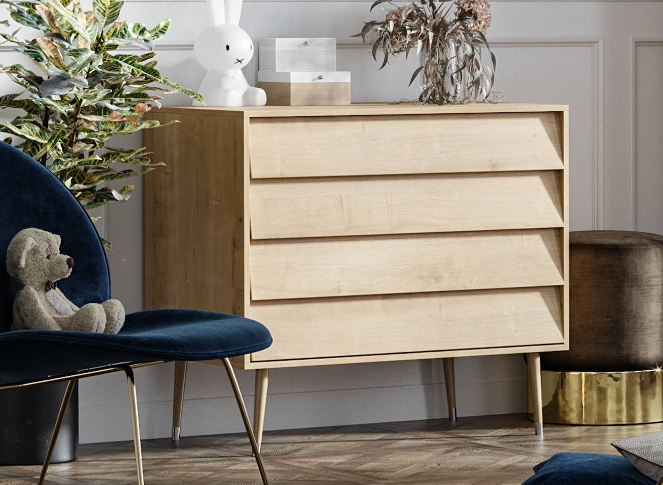 Commode 4 Tiroirs Bosque Chêne Vintage