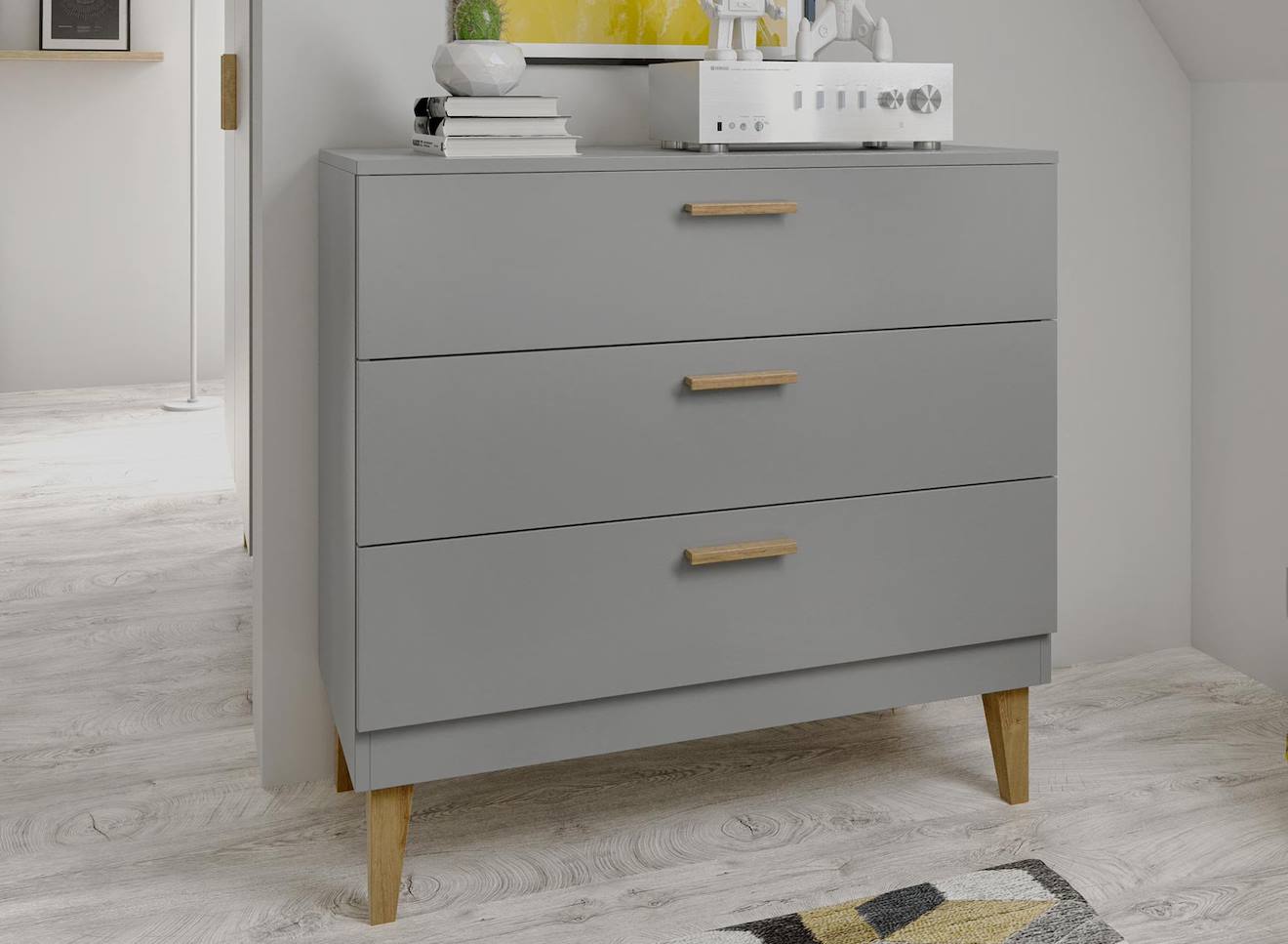 Commode 3 Tiroirs Dream Gris & Chêne