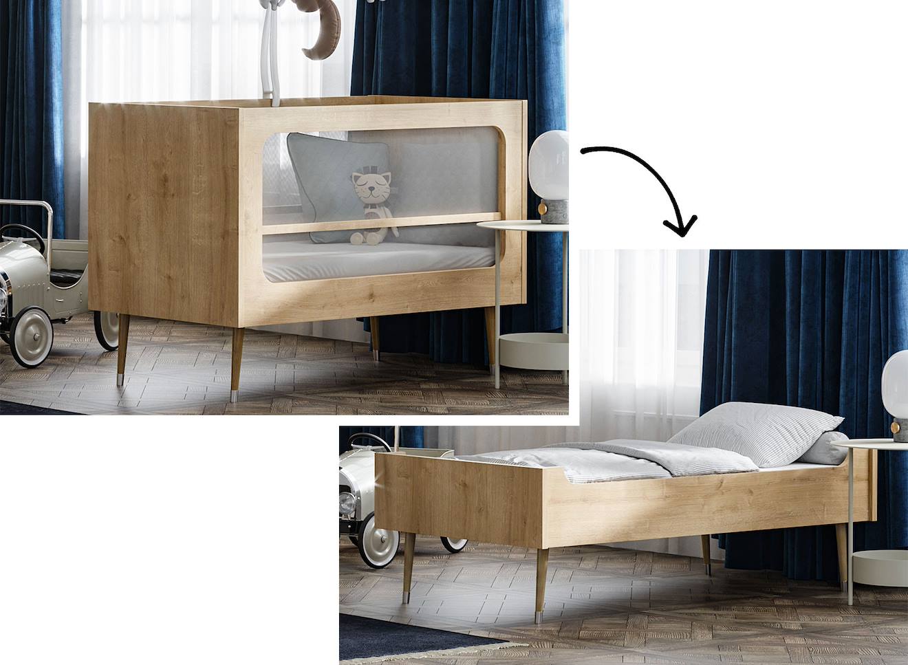 Lit Bébé Évolutif Bosque Chêne Vintage (Nateo Concept) - Image 2