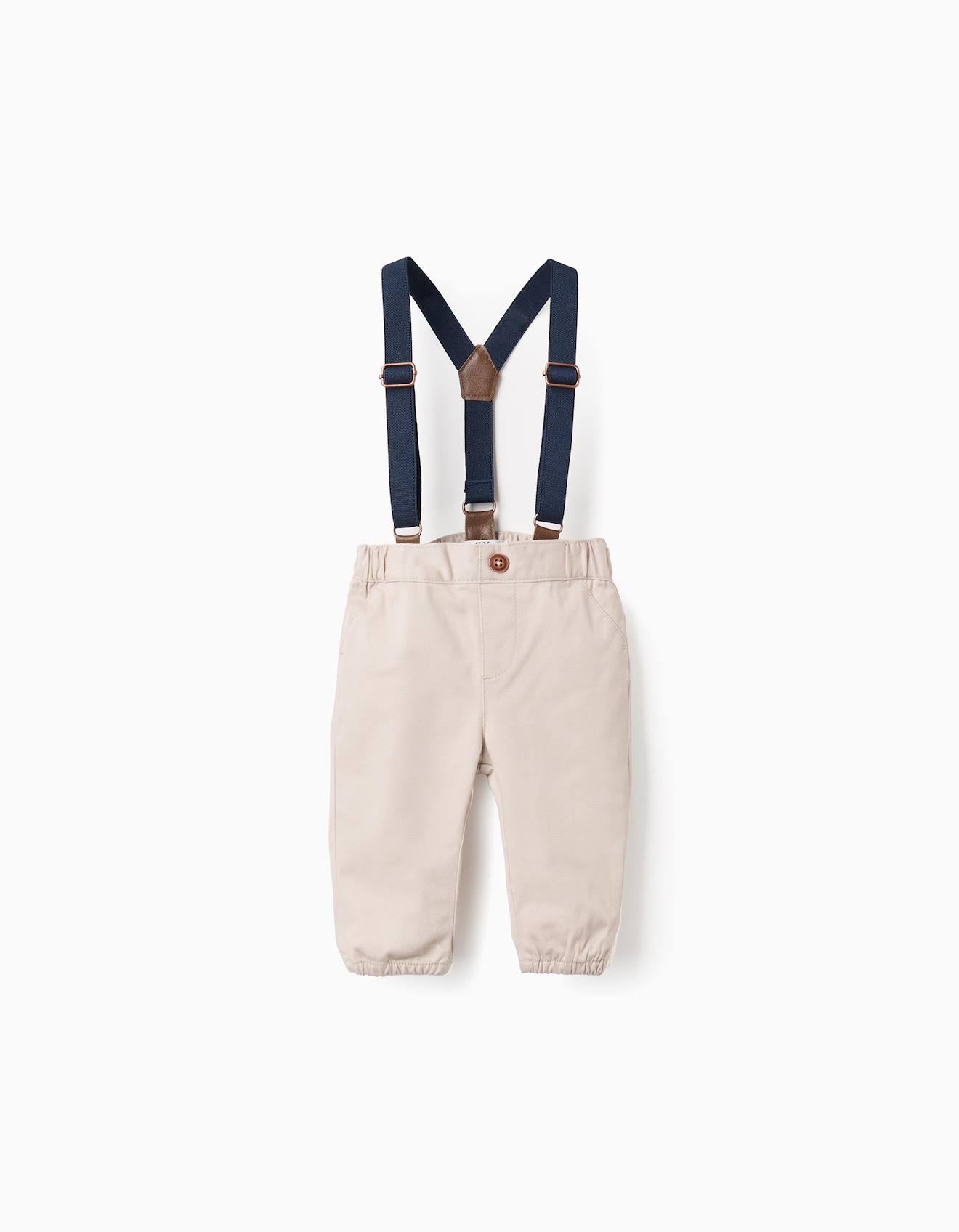 Pantalon En Sergé Avec Bretelles Gris Clair