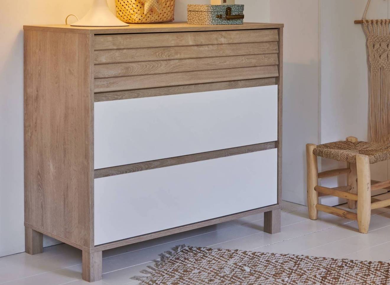 Commode 3 Tiroirs Nino Chêne & Blanc