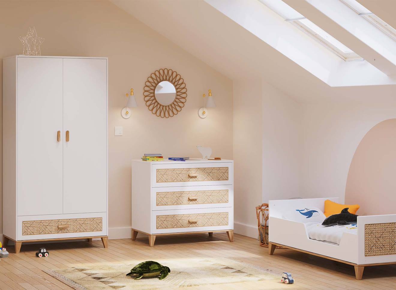 Commode 3 Tiroirs Cannage Rotin Nami Blanc (Nateo Concept) - Image 1