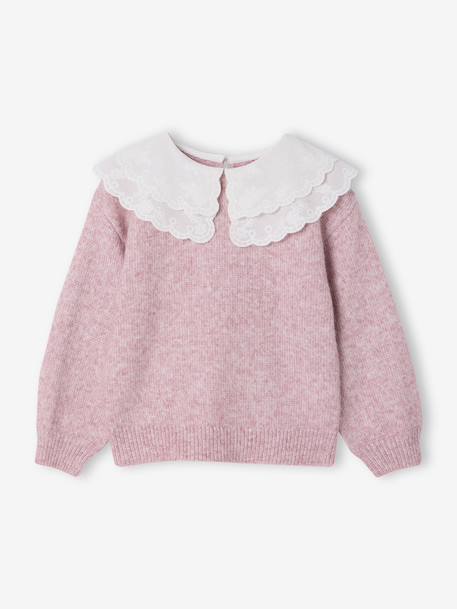 Pull fille double col brodé maille mousseuse   - vertbaudet enfant