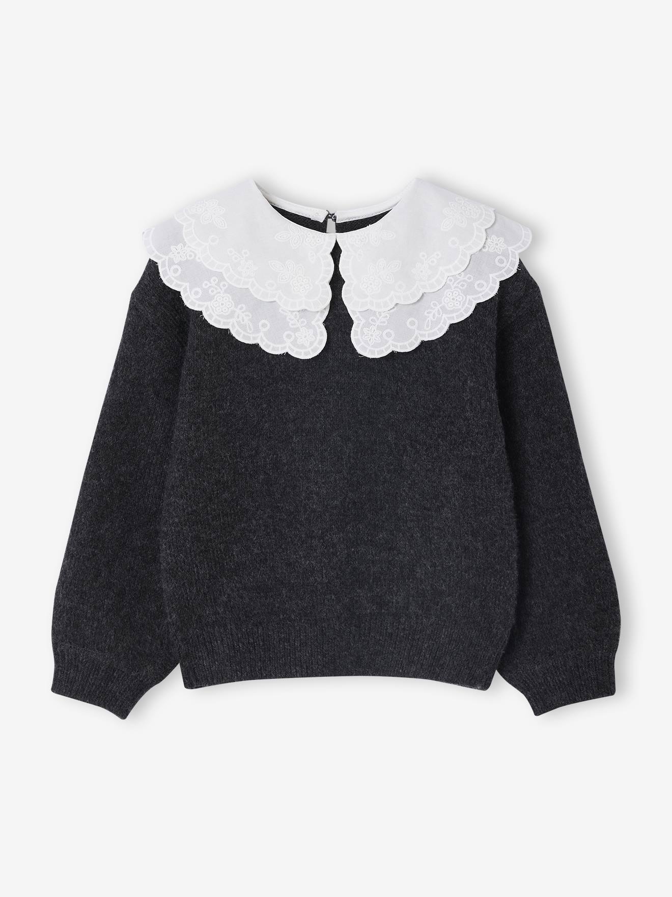 Pull fille double col brod maille mousseuse anthracite 14 €
