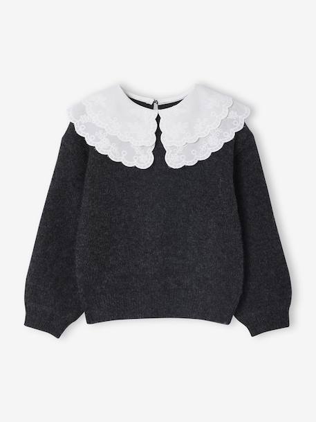 Pull fille double col brodé maille mousseuse   - vertbaudet enfant
