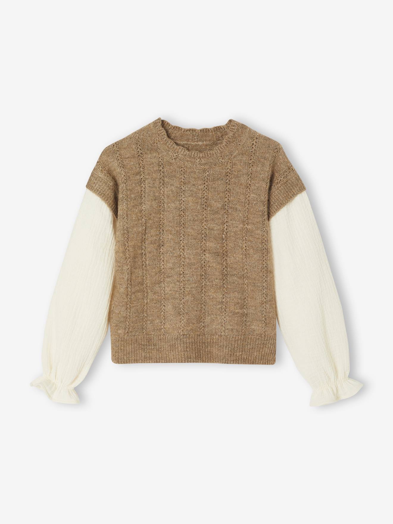 Pull fille 2 en 1 manches en gaze de coton camel 17 €