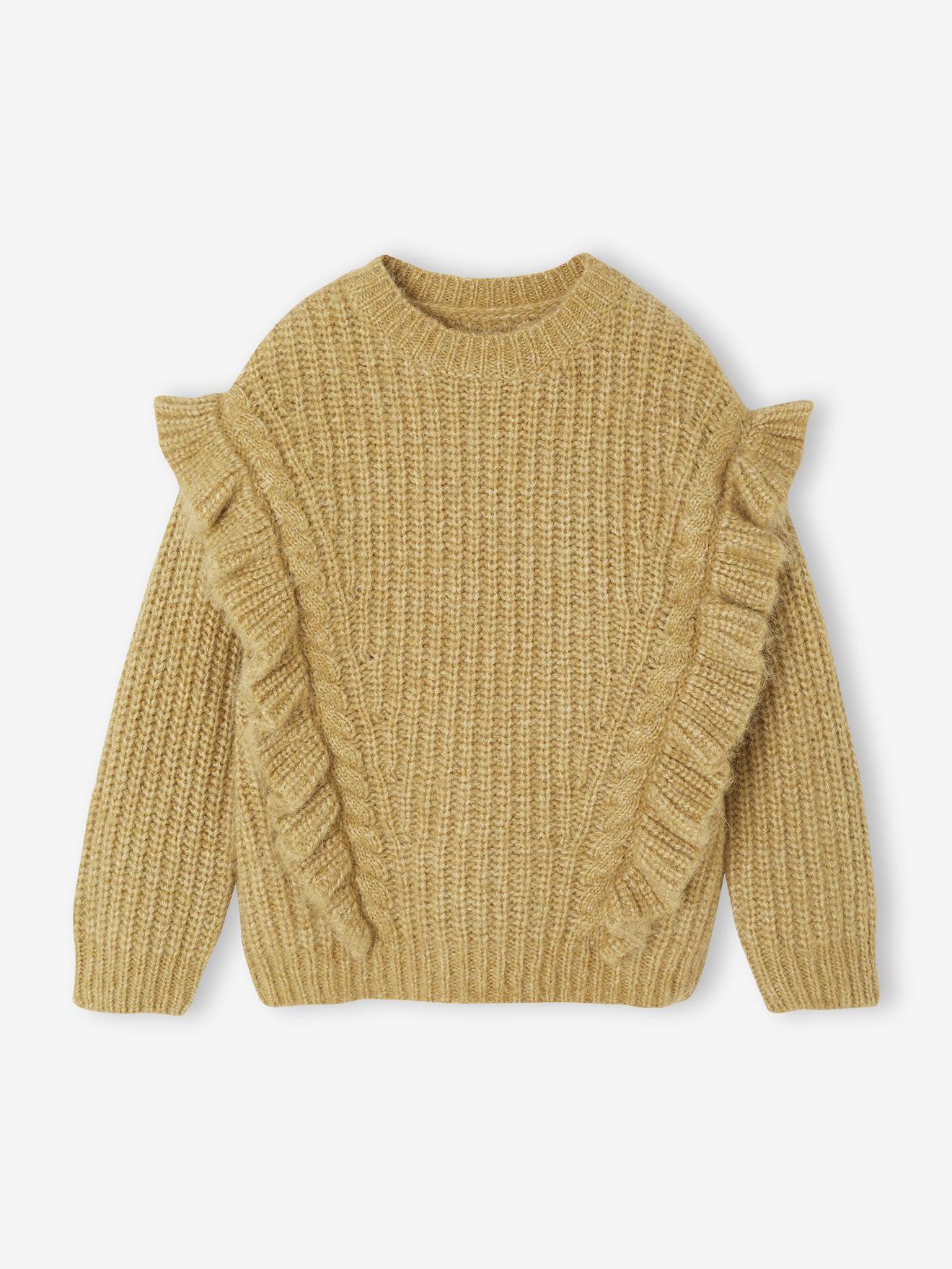 Pull fille volants et torsades beige dor 14 €
