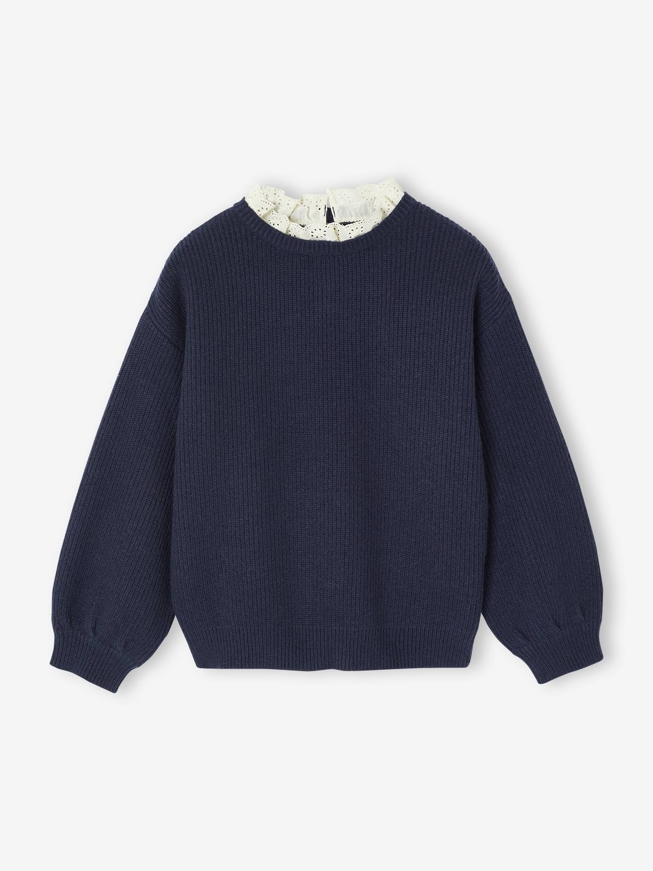 Pull fille col fantaisie forme loose marine 12 €