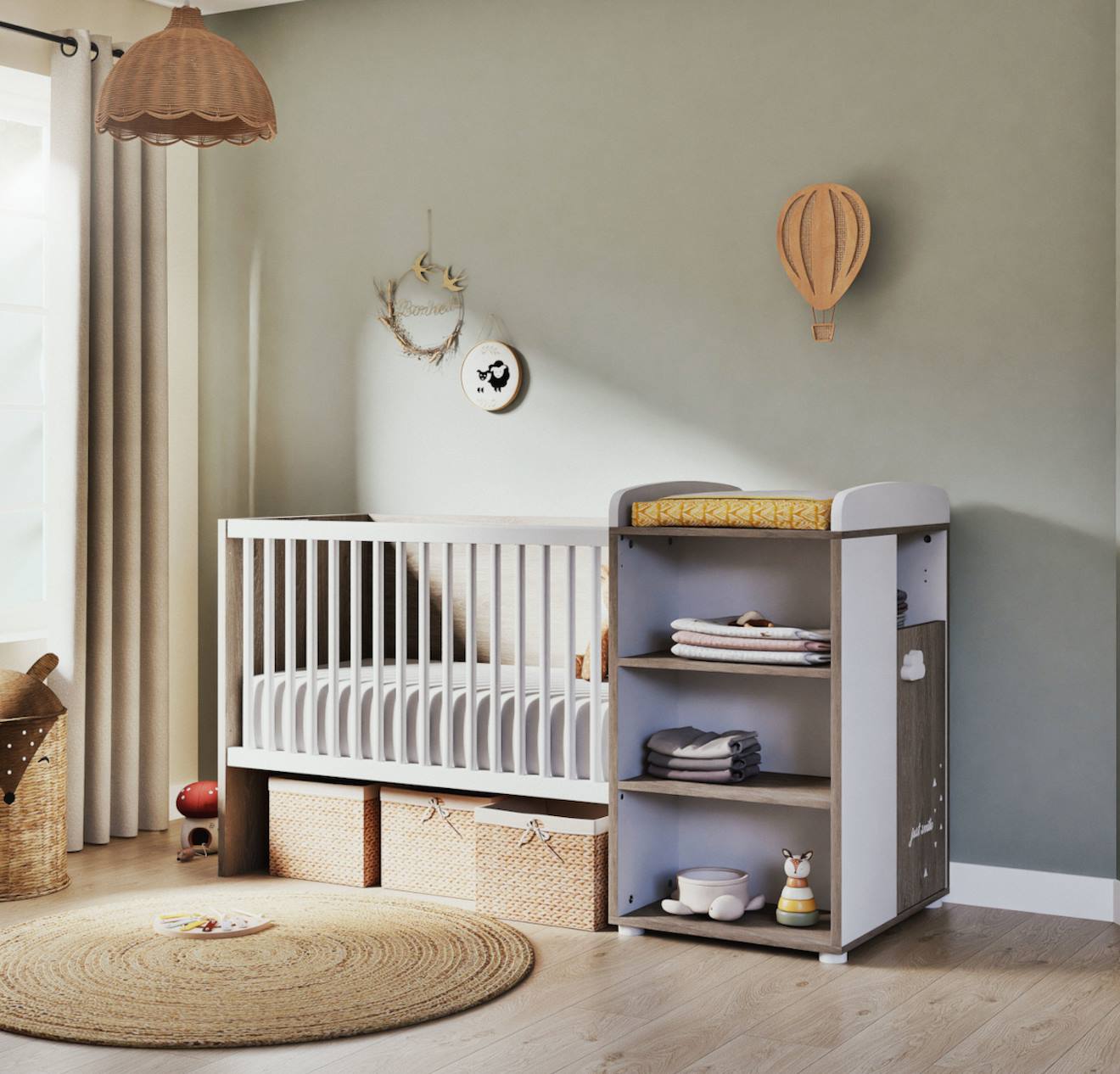 Lit Combiné Evolutif En Bois - Smile Gris