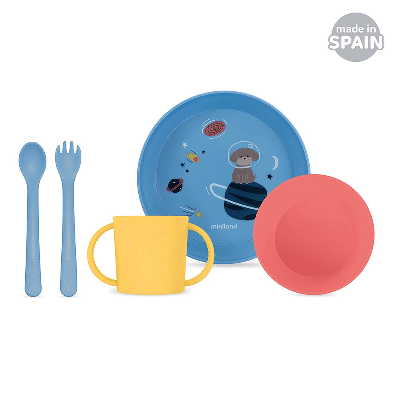 Set De Vaisselle - Dme - Chien Dans L'espace Bleu