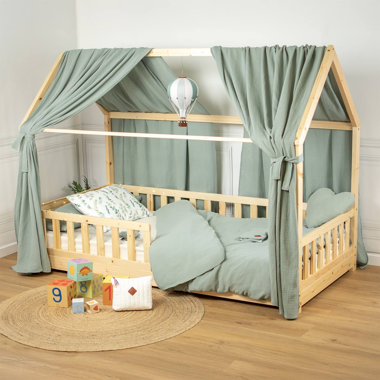 Ciel De Lit Cabane En Gaze De Coton Duo 360 Cm Vert