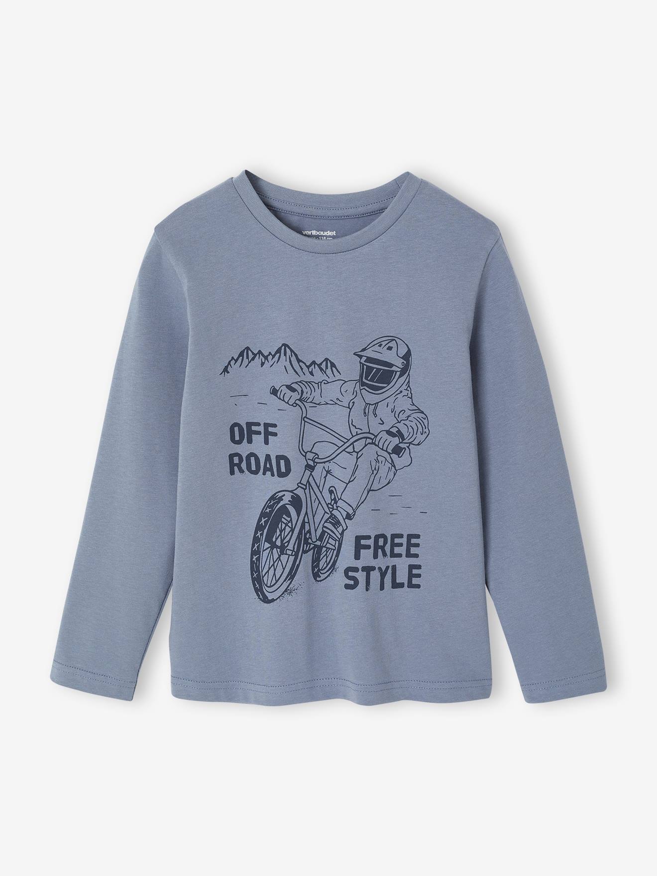 Vertbaudet - Tee-shirt imprimé garçon manches longues bleu moyen