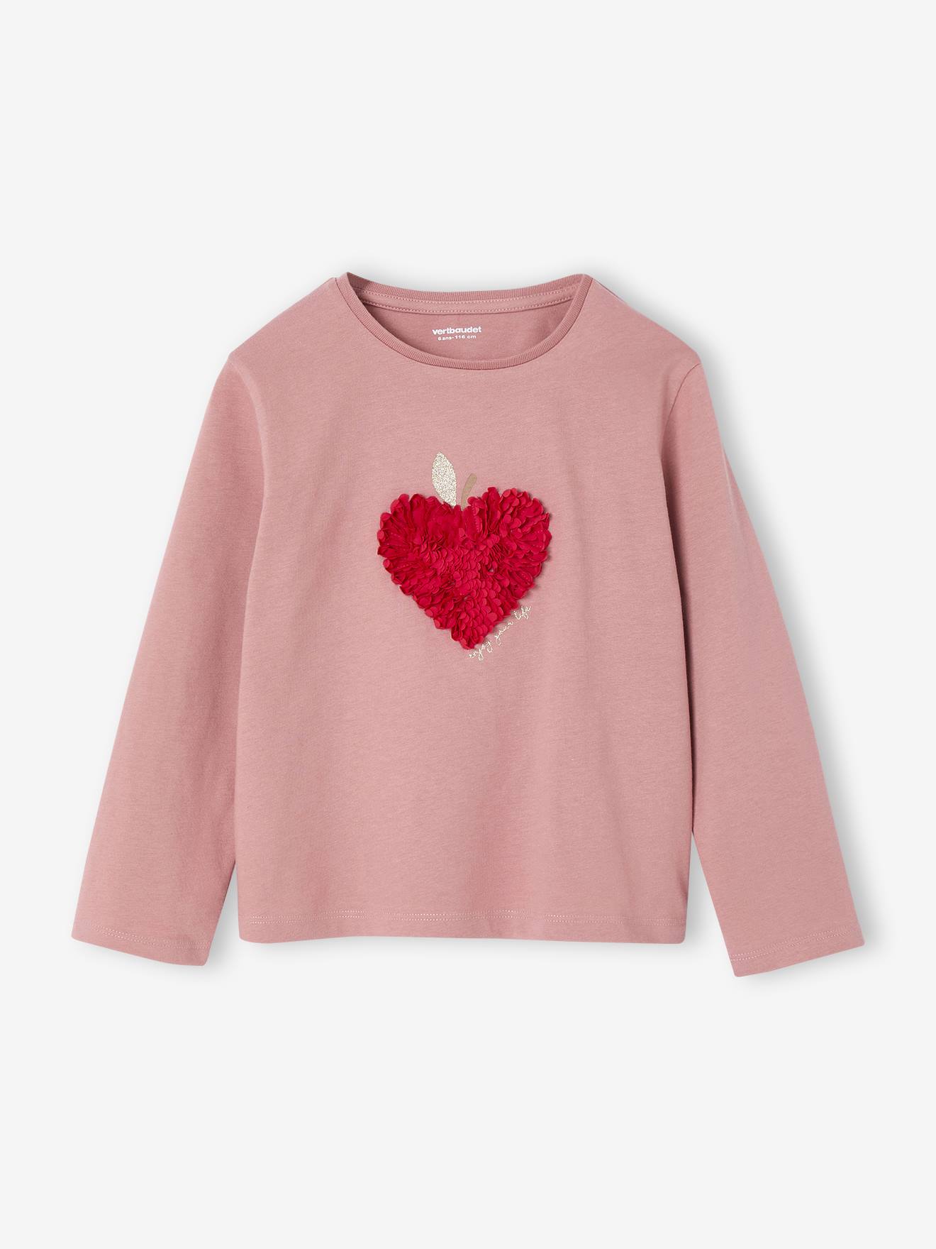 T-shirt fille animation coeur fille manches longues blush