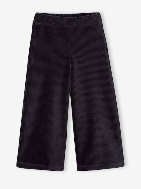 Pantalon fille large en velours anthracite+bleu grisé+blush+écru+kaki+marron+prune+rose 2 - vertbaudet enfant 