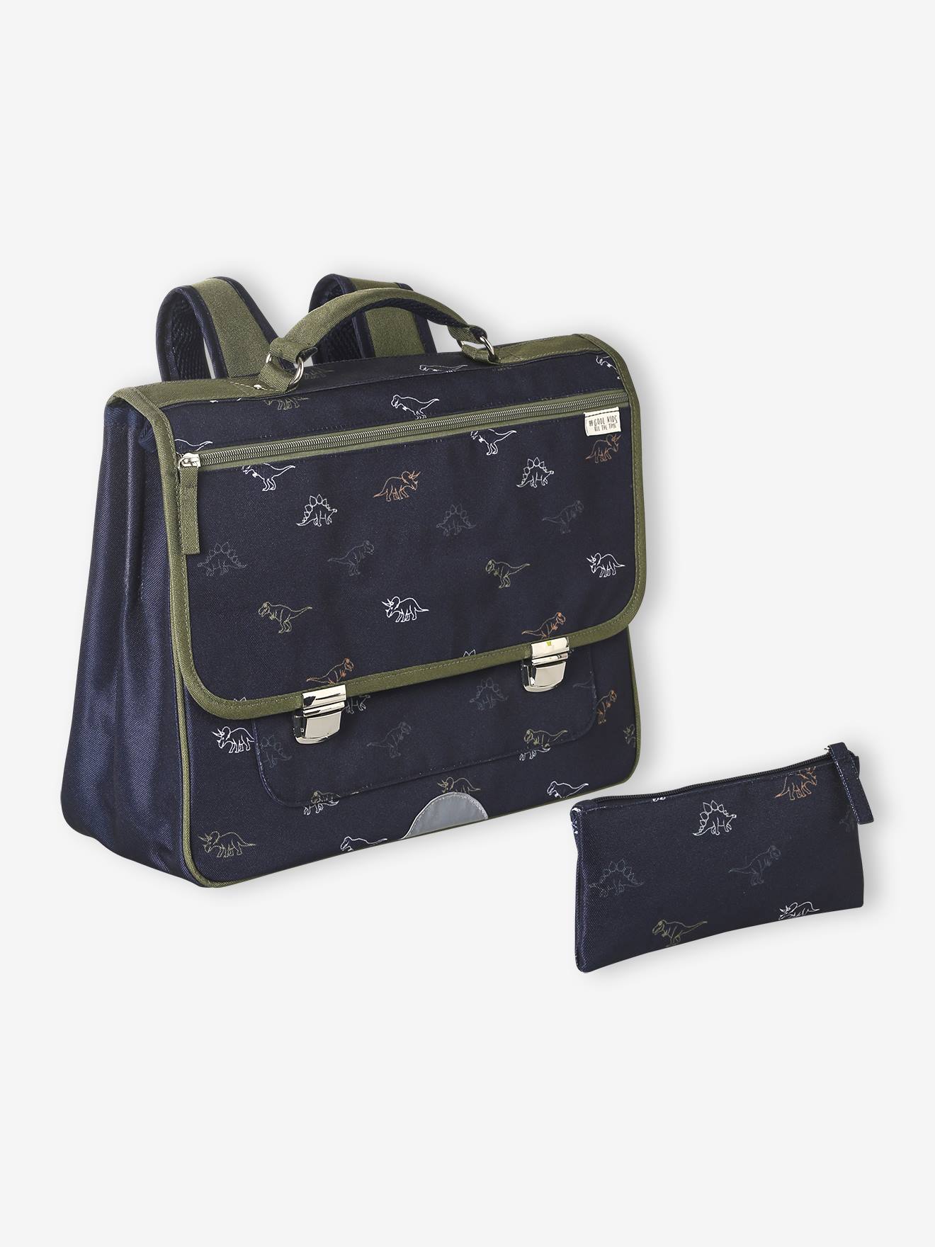 Cartable personnalisable + trousse dinosaures garçon indigo