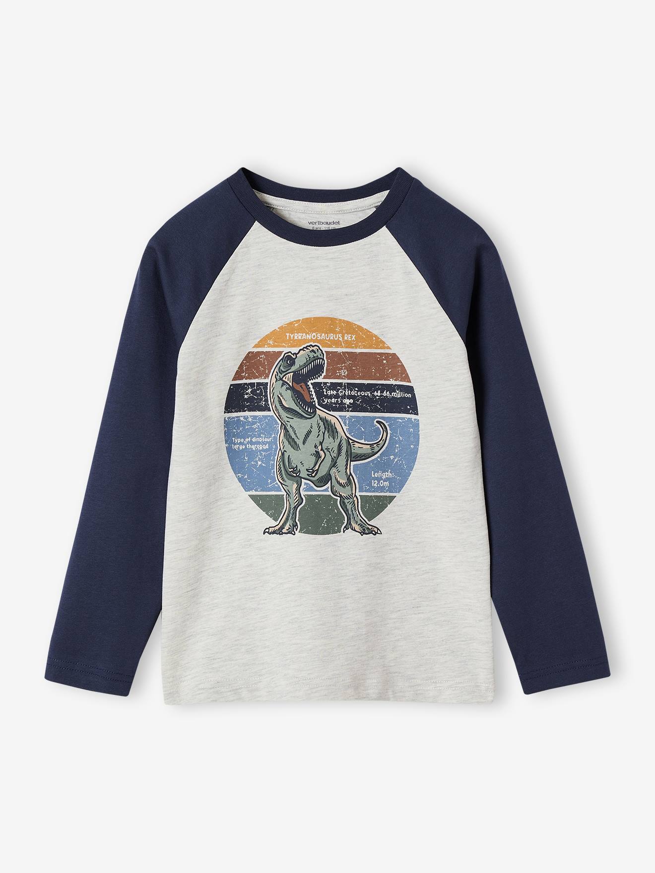 T-shirt motif graphique garçon manches raglan blanc chiné